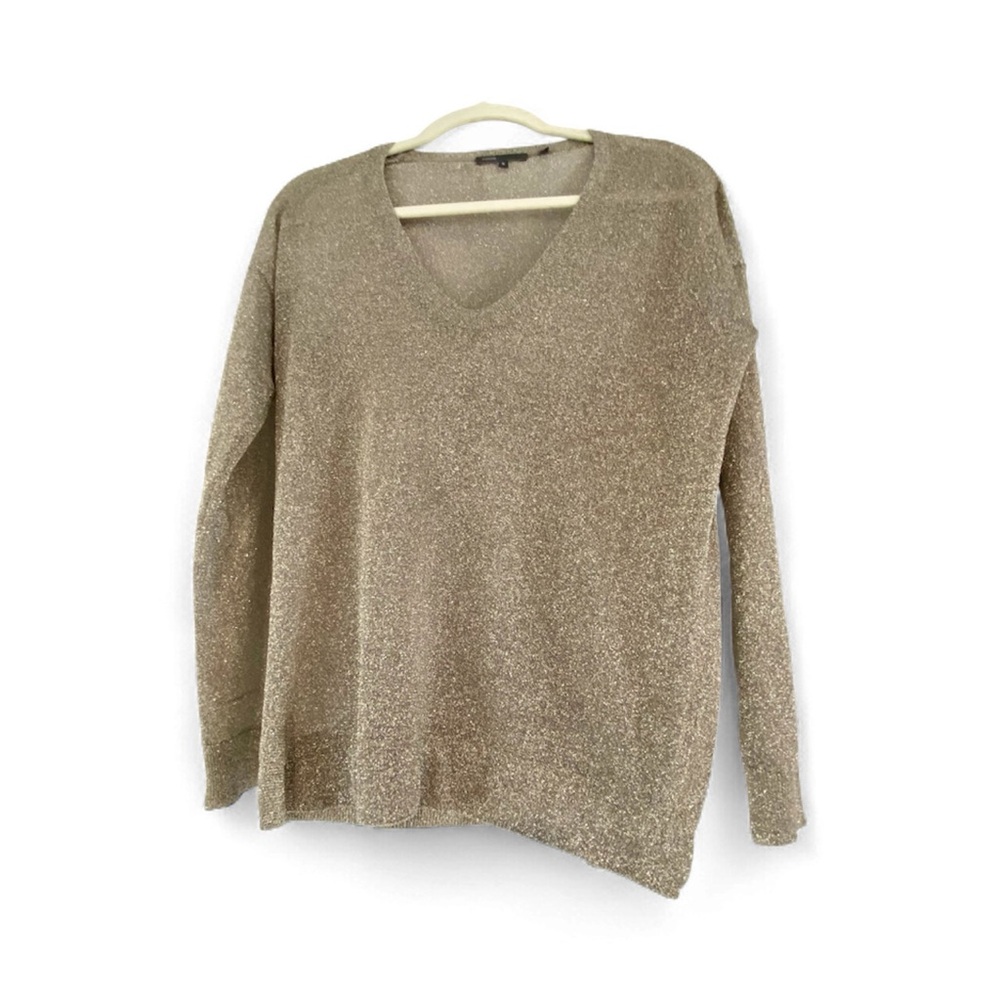 Vince metallic V-Neck long-sleeve sheer top, Shimmer silver Women's size small